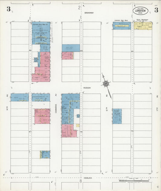 Sanborn Fire Insurance Map from Longview, Cowlitz County, Washington (1924), Sheet #0003 - Historic Sanborn Fire Insurance Map Print, vintage old map wall art, antique decor, genealogy gift, Washington Washington map