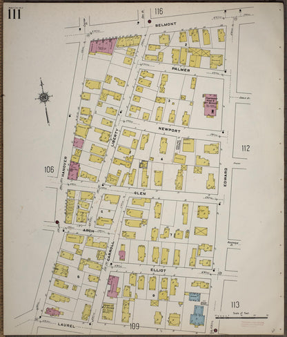 Sanborn Fire Insurance Map from Worcester, Worcester County, Massachusetts (1910), Sheet #0111 - Historic Sanborn Fire Insurance Map Print, vintage old map wall art, antique decor, genealogy gift, Massachusetts Massachusetts map
