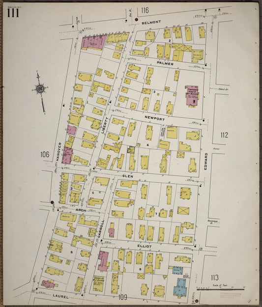 Sanborn Fire Insurance Map from Worcester, Worcester County, Massachusetts (1910), Sheet #0111 - Historic Sanborn Fire Insurance Map Print, vintage old map wall art, antique decor, genealogy gift, Massachusetts Massachusetts map