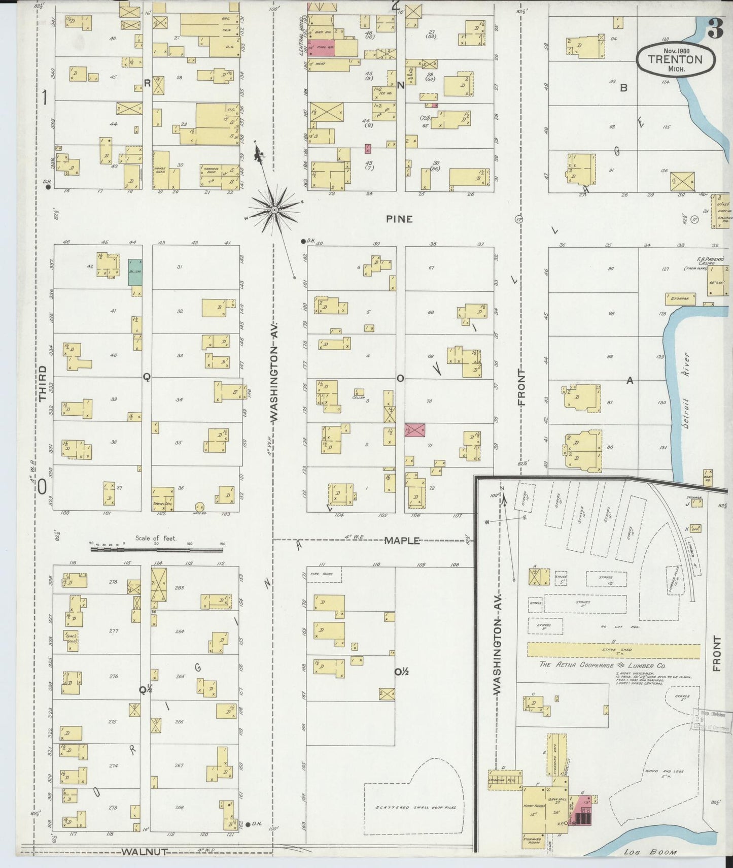 Sanborn Fire Insurance Map from Trenton, Wayne County, Michigan (1900), Sheet #0003 - Historic Sanborn Fire Insurance Map Print, vintage old map wall art, antique decor, genealogy gift, Michigan Michigan map