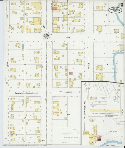 Sanborn Fire Insurance Map from Trenton, Wayne County, Michigan (1900), Sheet #0003 - Historic Sanborn Fire Insurance Map Print, vintage old map wall art, antique decor, genealogy gift, Michigan Michigan map