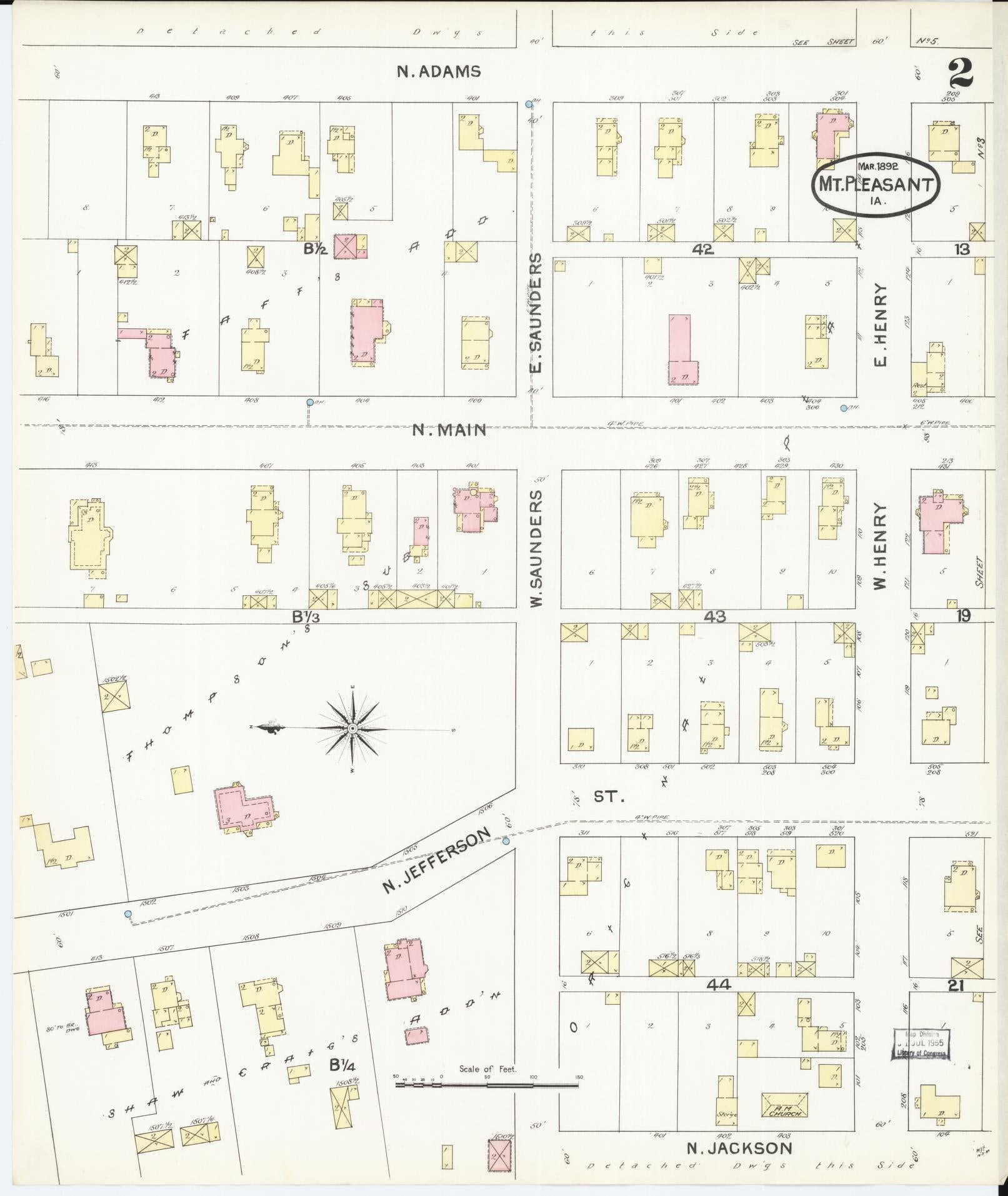 Sanborn Fire Insurance Map from Mount Pleasant, Henry County, Iowa (1892), Sheet #0002 - Historic Sanborn Fire Insurance Map Print