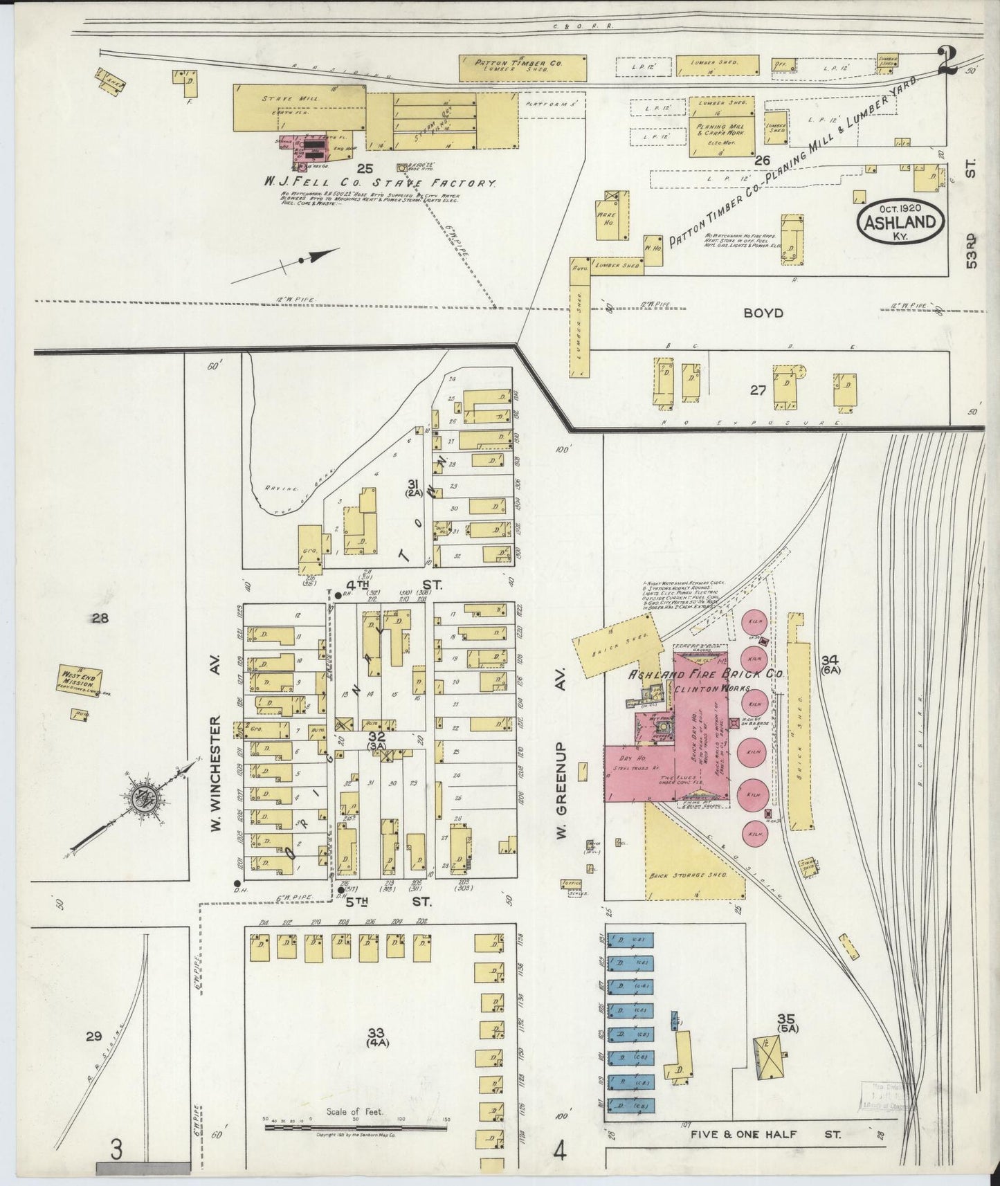 Sanborn Fire Insurance Map from Ashland, Boyd County, Kentucky (1920), Sheet #0002 - Complete Map Set gallery image, historic Sanborn map, vintage wall art, Kentucky Kentucky