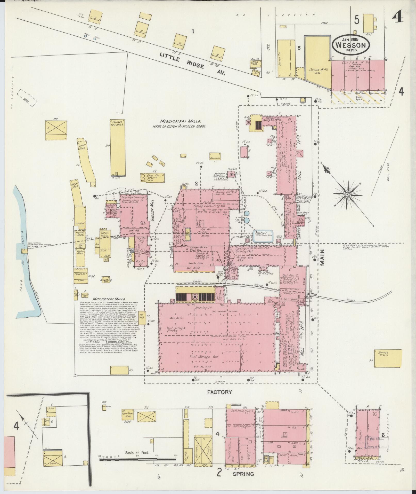 Sanborn Fire Insurance Map from Wesson, Copiah County, Mississippi (1905), Sheet #0004 - Complete Map Set gallery image, historic Sanborn map, vintage wall art, Mississippi Mississippi