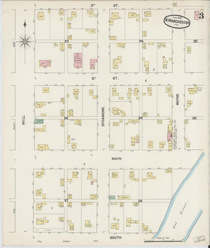 Sanborn Fire Insurance Map from North Manchester, Wabash County, Indiana (1890), Sheet #0003 - Complete Map Set gallery image, historic Sanborn map, vintage wall art, Indiana Indiana