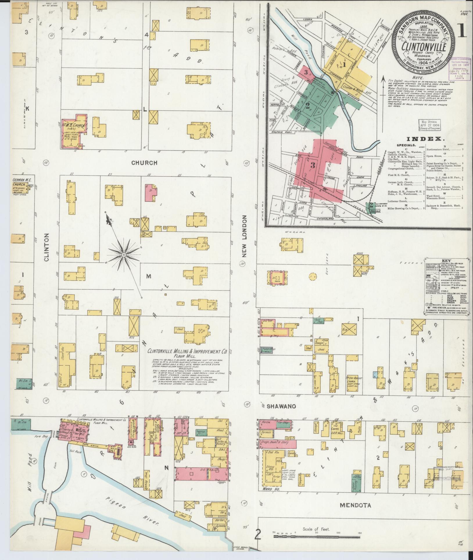 Sanborn Fire Insurance Map from Clintonville, Waupaca County, Wisconsin (1904), Sheet #0001 - Complete Map Set gallery image, historic Sanborn map, vintage wall art, Wisconsin Wisconsin