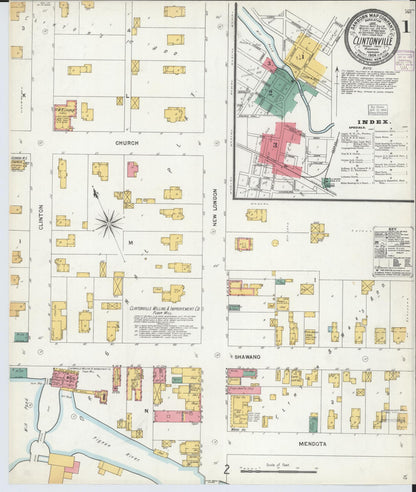 Sanborn Fire Insurance Map from Clintonville, Waupaca County, Wisconsin (1904), Sheet #0001 - Complete Map Set gallery image, historic Sanborn map, vintage wall art, Wisconsin Wisconsin