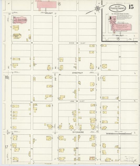 Sanborn Fire Insurance Map from Punxsutawney, Jefferson County, Pennsylvania (1912), Sheet #0015 - Historic Sanborn Fire Insurance Map Print, vintage old map wall art, antique decor, genealogy gift, Pennsylvania Pennsylvania map