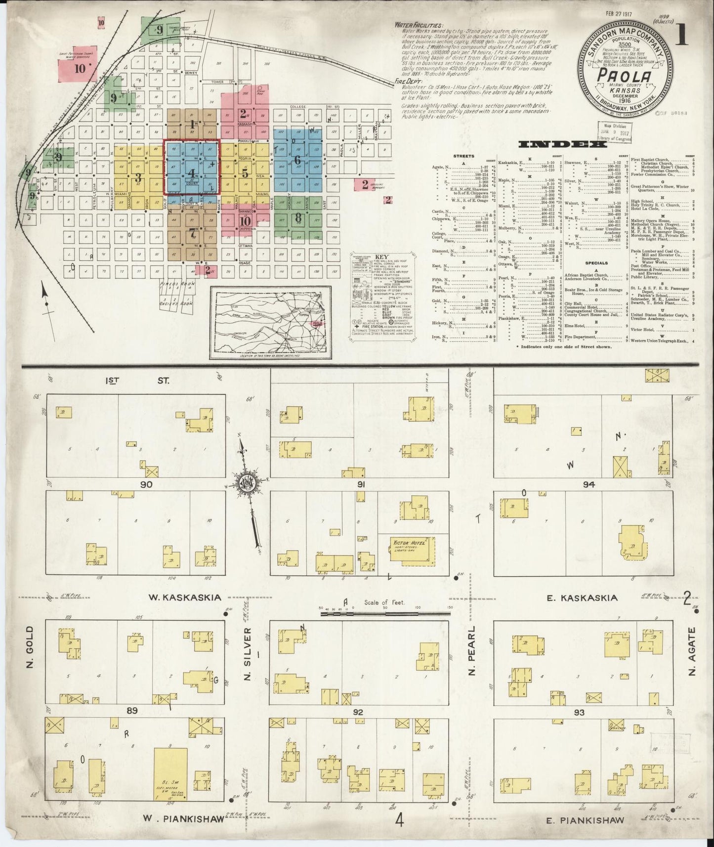 Sanborn Fire Insurance Map from Paola, Miami County, Kansas. (1916) – Historic Sanborn Fire Insurance Map Print