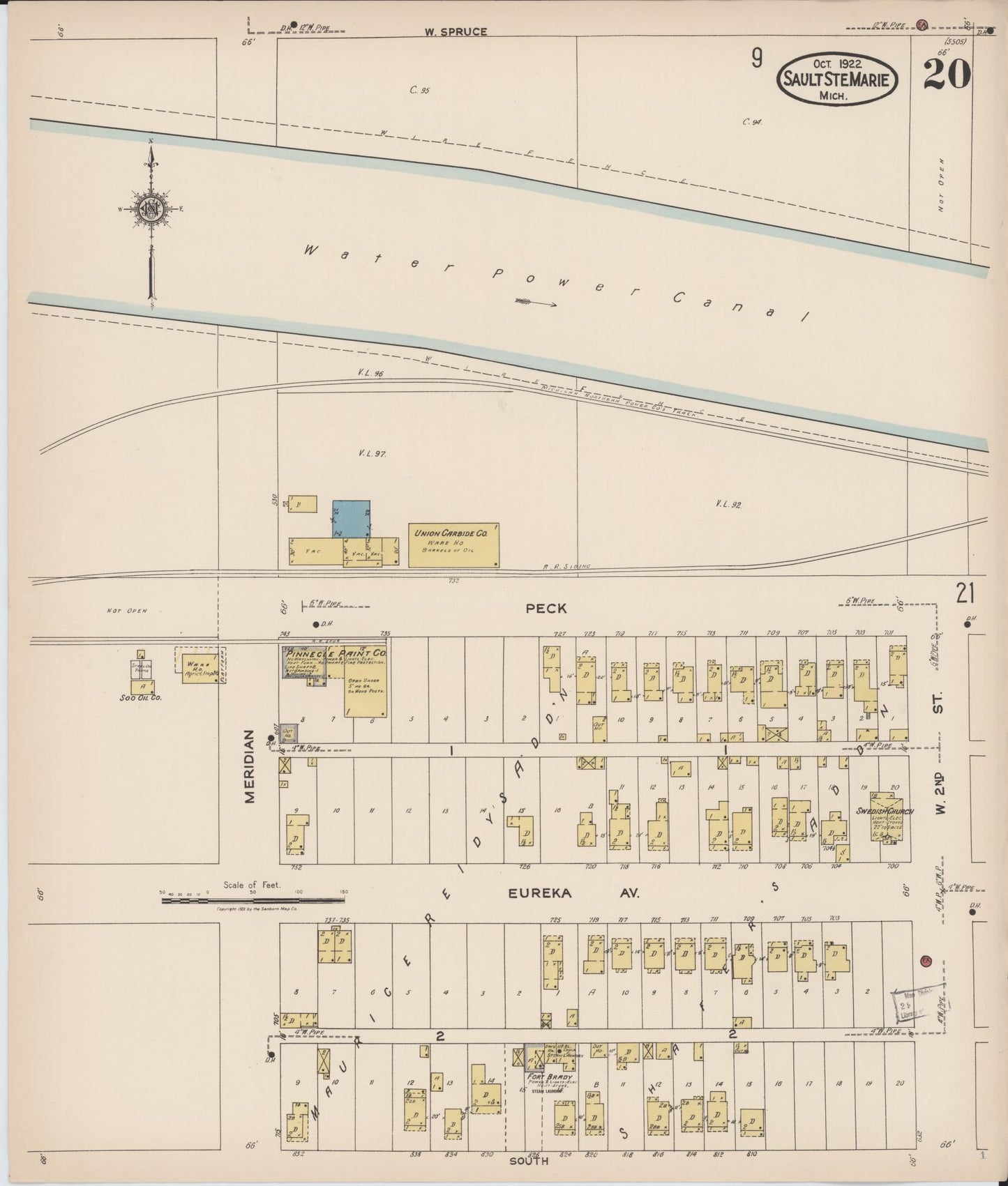 Sanborn Fire Insurance Map from Sault Sainte Marie, Chippewa County, Michigan (1922), Sheet #0020 - Complete Map Set gallery image, historic Sanborn map, vintage wall art, Michigan Michigan