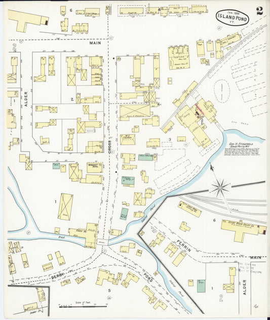 Sanborn Fire Insurance Map from Island Pond, Essex County, Vermont (1895), Sheet #0002 - Historic Sanborn Fire Insurance Map Print, vintage old map wall art, antique decor, genealogy gift, Vermont Vermont map