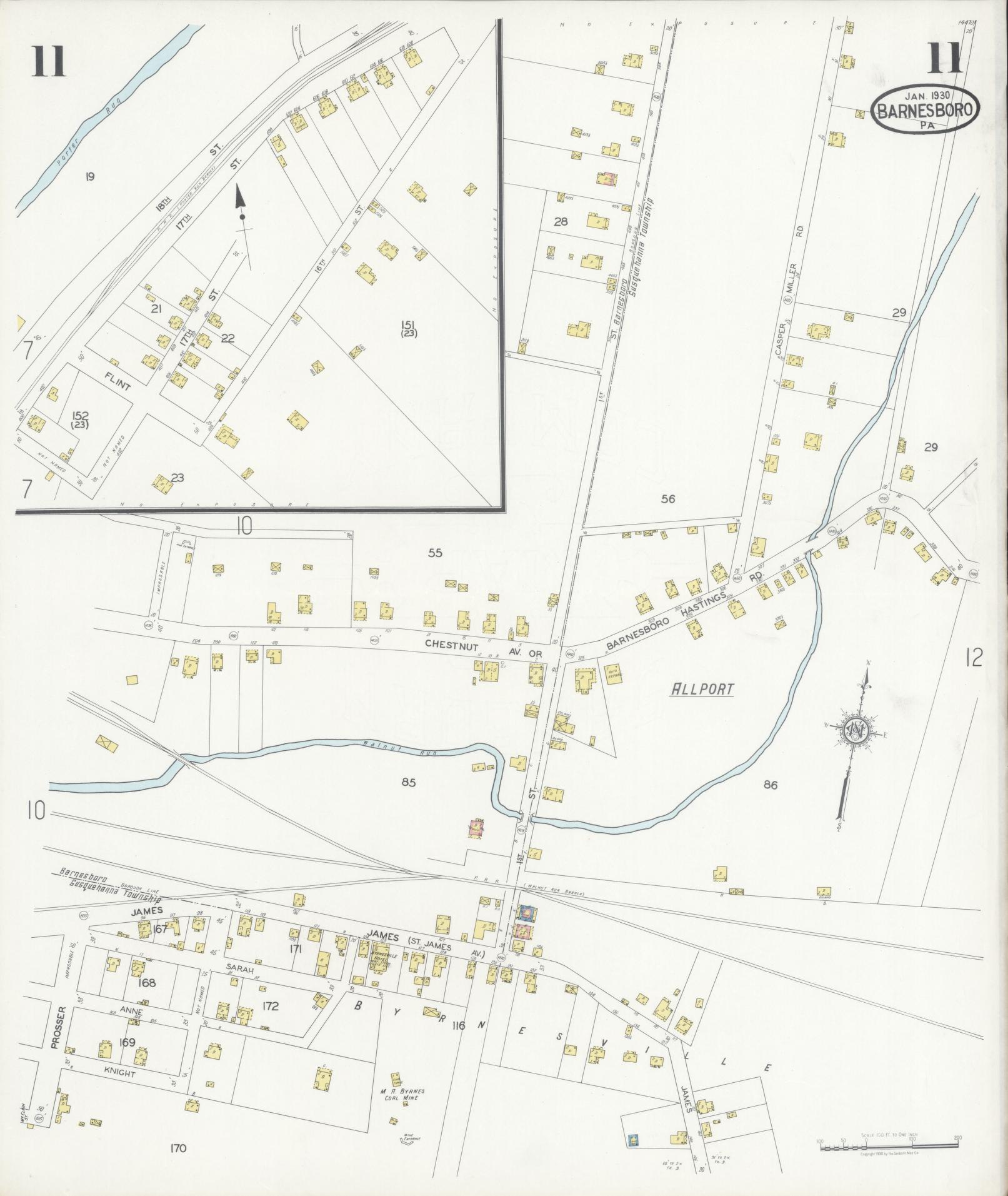 Sanborn Fire Insurance Map from Barnesboro, Cambria County, Pennsylvania (1930), Sheet #0011 - Historic Sanborn Fire Insurance Map Print, vintage old map wall art, antique decor, genealogy gift, Pennsylvania Pennsylvania map