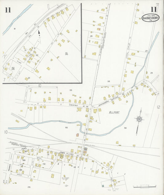Sanborn Fire Insurance Map from Barnesboro, Cambria County, Pennsylvania (1930), Sheet #0011 - Historic Sanborn Fire Insurance Map Print, vintage old map wall art, antique decor, genealogy gift, Pennsylvania Pennsylvania map