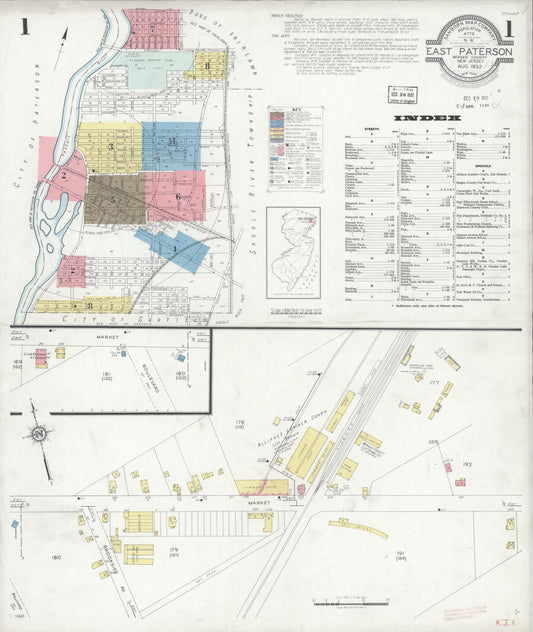 Sanborn Fire Insurance Map from East Paterson, Bergen County, New Jersey (1932), Sheet #0001 - Historic Sanborn Fire Insurance Map Print, vintage old map wall art, antique decor, genealogy gift, New Jersey New Jersey map