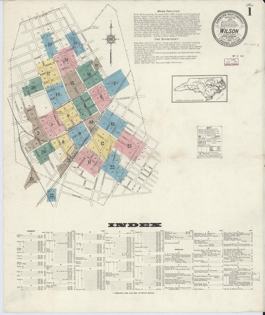 Sanborn Fire Insurance Map from Wilson, Wilson County, North Carolina (1913), Sheet #0001 - Complete Map Set gallery image, historic Sanborn map, vintage wall art, North Carolina North Carolina