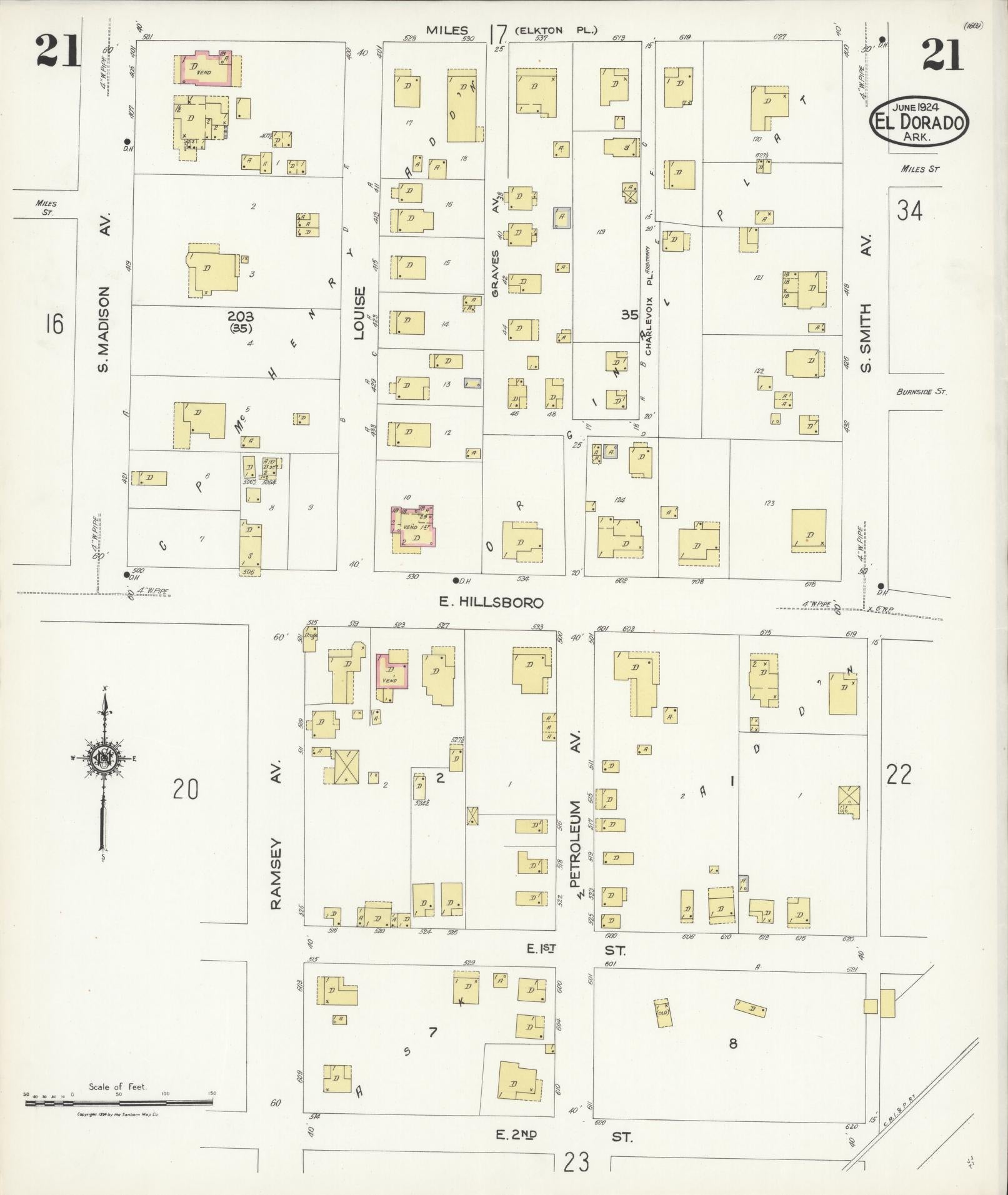 Sanborn Fire Insurance Map from El Dorado, Union County, Arkansas (1924), Sheet #0021 - Complete Map Set gallery image, historic Sanborn map, vintage wall art, Arkansas Arkansas