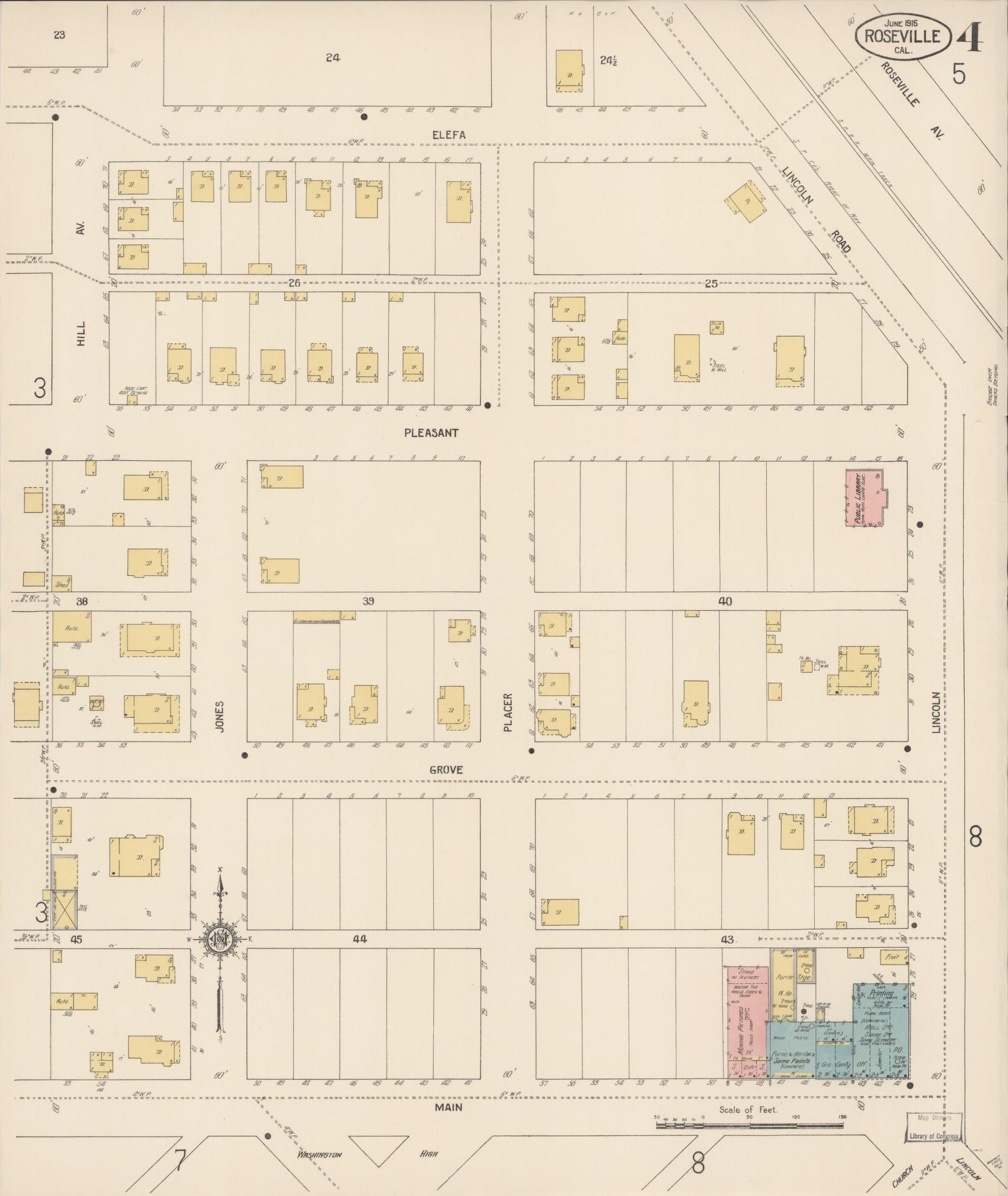 Sanborn Fire Insurance Map from Roseville, Placer County, California (1915), Sheet #0004 - Complete Map Set gallery image, historic Sanborn map, vintage wall art, California California