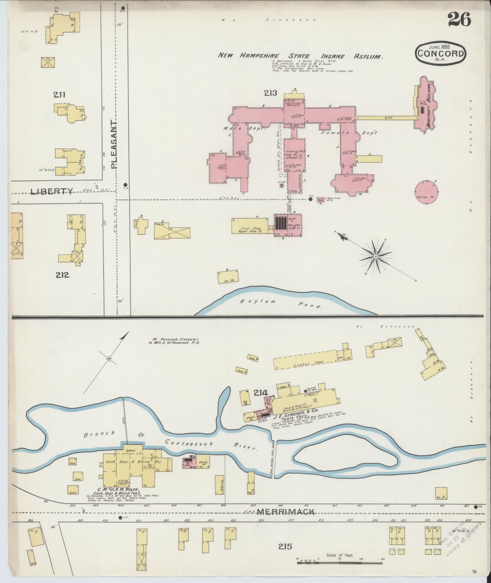 Sanborn Fire Insurance Map from Concord, Merrimack County, New Hampshire (1893), Sheet #0026 - Complete Map Set gallery image, historic Sanborn map, vintage wall art, New Hampshire New Hampshire