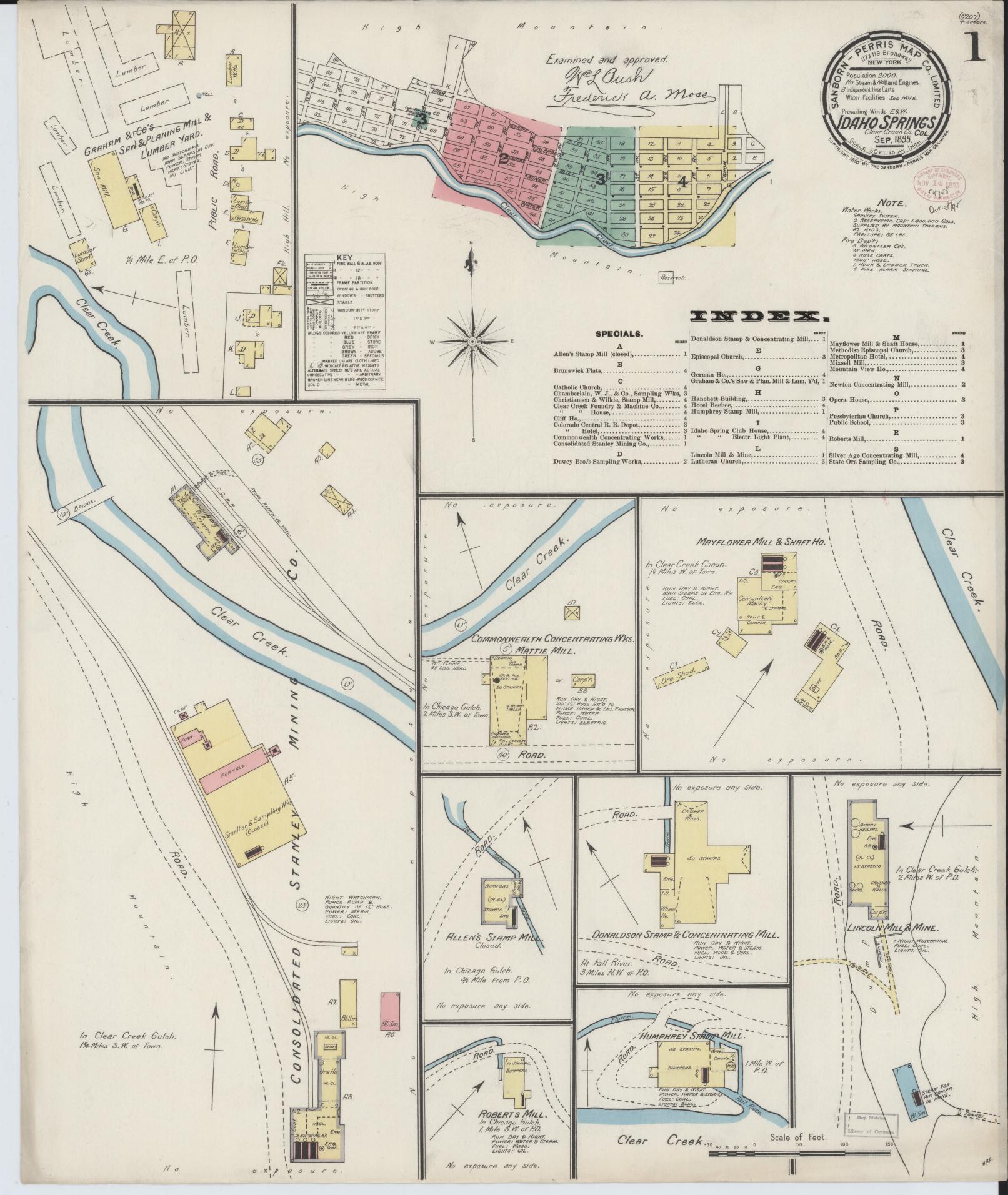Sanborn Fire Insurance Map from Idaho Springs, Clear Creek County, Colorado (1895), Sheet #0001 - Historic Sanborn Fire Insurance Map Print, vintage old map wall art, antique decor, genealogy gift, Idaho Idaho map