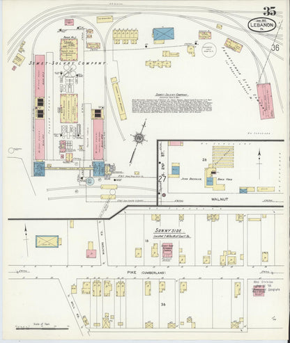 Sanborn Fire Insurance Map from Lebanon, Lebanon County, Pennsylvania (1912), Sheet #0035 - Historic Sanborn Fire Insurance Map Print, vintage old map wall art, antique decor, genealogy gift, Pennsylvania Pennsylvania map