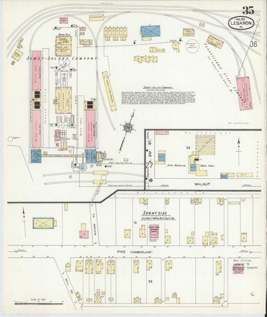 Sanborn Fire Insurance Map from Lebanon, Lebanon County, Pennsylvania (1912), Sheet #0035 - Historic Sanborn Fire Insurance Map Print, vintage old map wall art, antique decor, genealogy gift, Pennsylvania Pennsylvania map