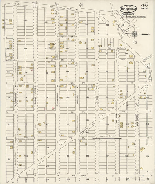 Sanborn Fire Insurance Map from Brownsville, Fayette County, Pennsylvania (1921), Sheet #0022 - Historic Sanborn Fire Insurance Map Print, vintage old map wall art, antique decor, genealogy gift, Pennsylvania Pennsylvania map