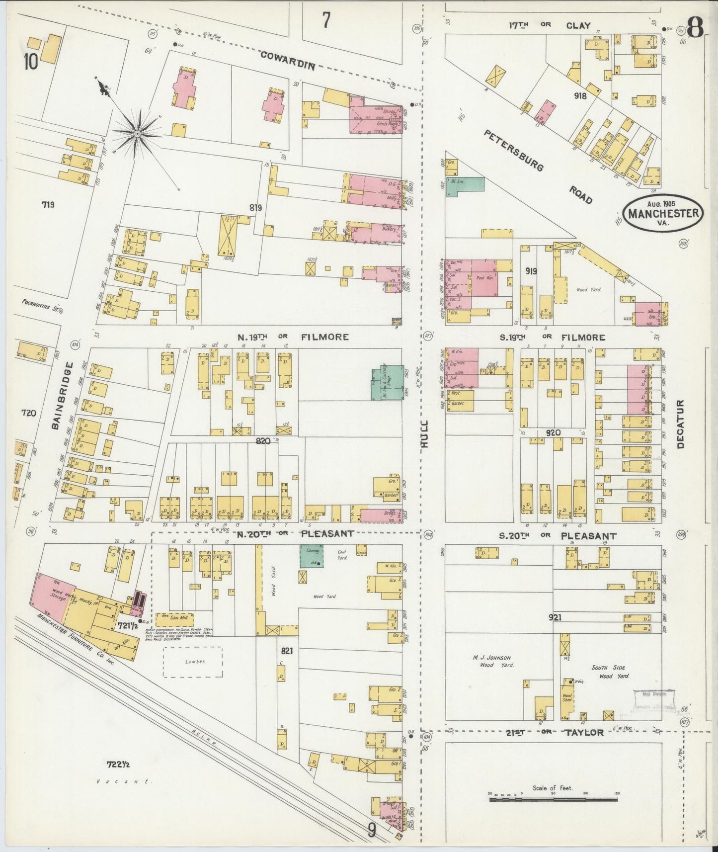 Sanborn Fire Insurance Map from Manchester, Chesterfield County, Virginia. (1905), Sheet 8 – Historic Sanborn Fire Insurance Map Print