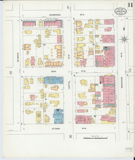 Sanborn Fire Insurance Map from Lansing, Ingham County, Michigan (1906), Sheet #0011 - Historic Sanborn Fire Insurance Map Print, vintage old map wall art, antique decor, genealogy gift, Michigan Michigan map
