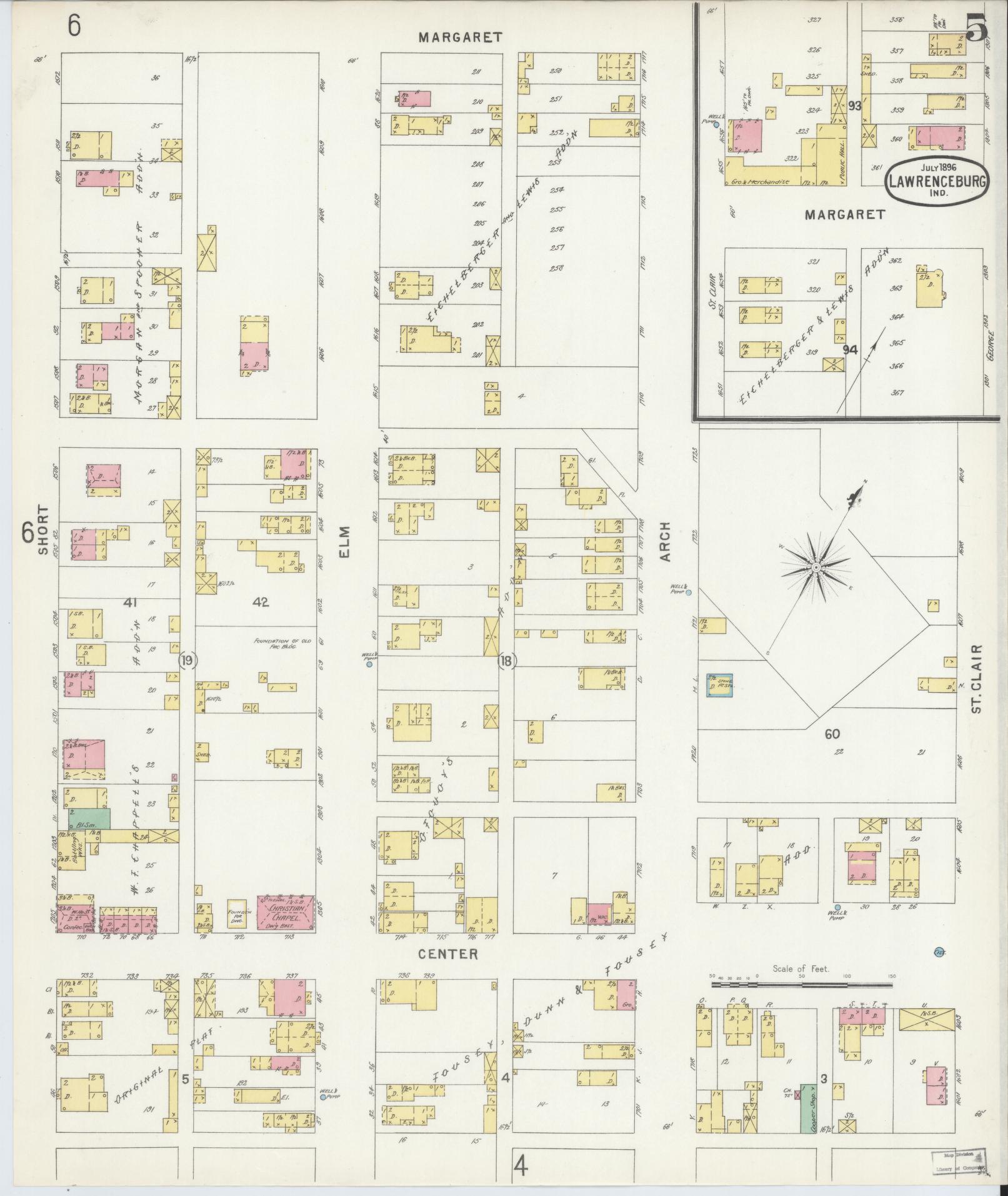 Sanborn Fire Insurance Map from Lawrenceburg, Dearborn County, Indiana (1896), Sheet #0005 - Complete Map Set gallery image, historic Sanborn map, vintage wall art, Indiana Indiana