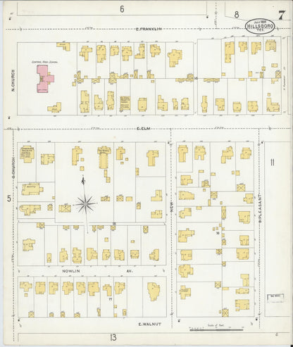 Sanborn Fire Insurance Map from Hillsboro, Hill County, Texas (1905), Sheet #0007 - Historic Sanborn Fire Insurance Map Print, vintage old map wall art, antique decor, genealogy gift, Texas Texas map