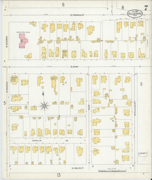 Sanborn Fire Insurance Map from Hillsboro, Hill County, Texas (1905), Sheet #0007 - Historic Sanborn Fire Insurance Map Print, vintage old map wall art, antique decor, genealogy gift, Texas Texas map