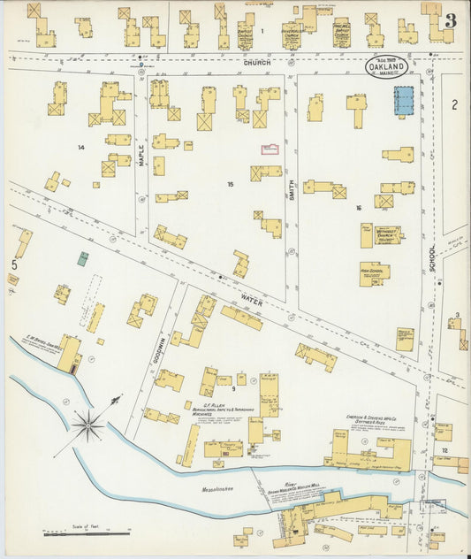 Sanborn Fire Insurance Map from Oakland, Kennebec County, Maine (1903), Sheet #0003 - Historic Sanborn Fire Insurance Map Print, vintage old map wall art, antique decor, genealogy gift, Maine Maine map