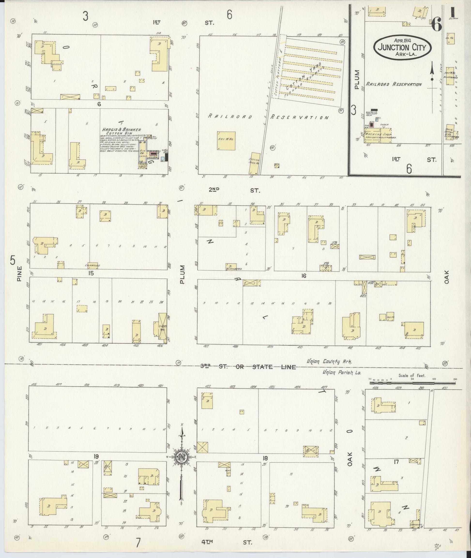 Sanborn Fire Insurance Map from Junction City, Union County, Arkansas (1914), Sheet #0006 - Historic Sanborn Fire Insurance Map Print, vintage old map wall art, antique decor, genealogy gift, Arkansas Arkansas map