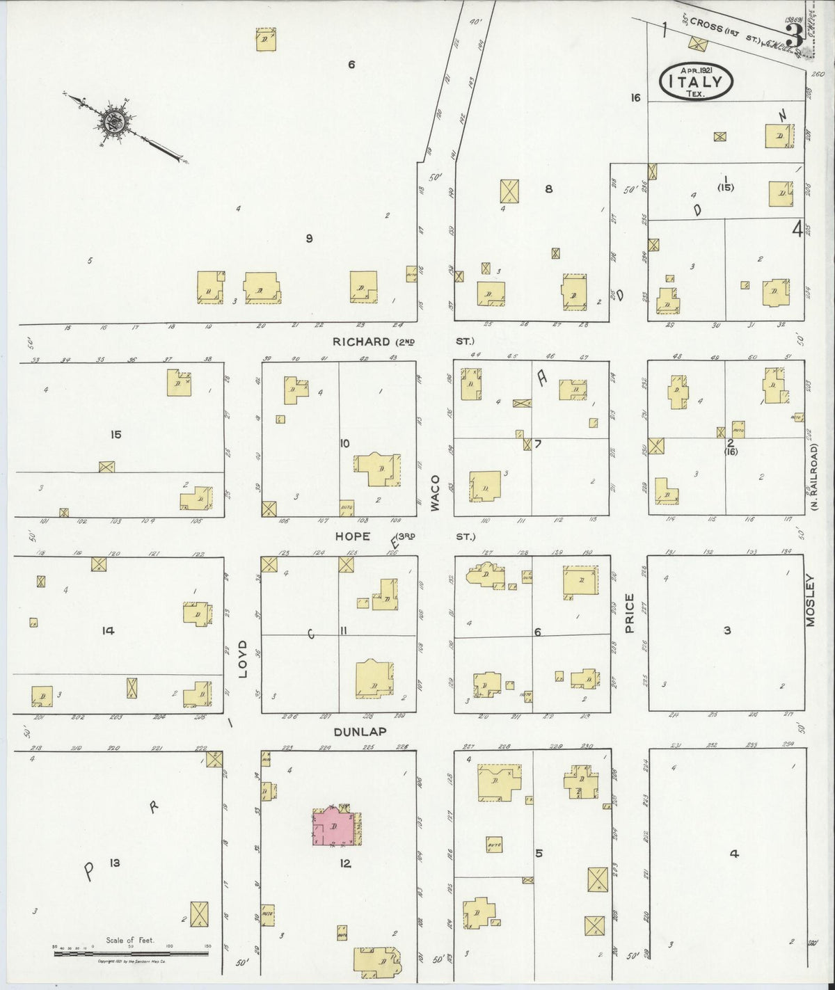 Sanborn Fire Insurance Map from Italy, Ellis County, Texas (1921), Sheet #0003 - Complete Map Set gallery image, historic Sanborn map, vintage wall art, Texas Texas