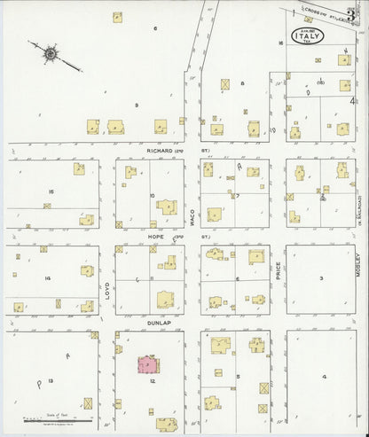 Sanborn Fire Insurance Map from Italy, Ellis County, Texas (1921), Sheet #0003 - Complete Map Set gallery image, historic Sanborn map, vintage wall art, Texas Texas