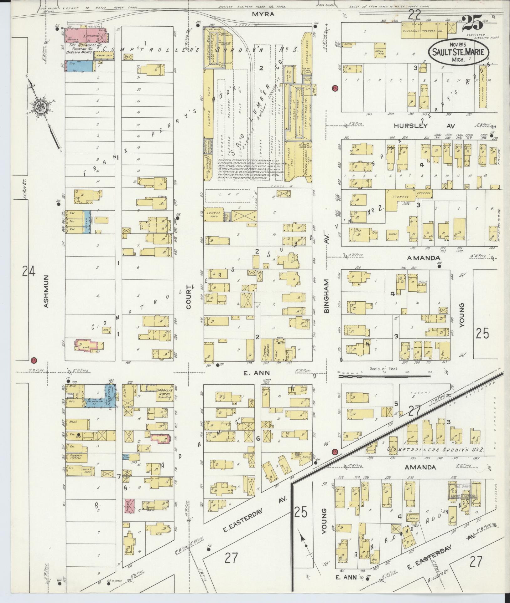 Sanborn Fire Insurance Map from Sault Sainte Marie, Chippewa County, Michigan (1915), Sheet #0025 - Complete Map Set gallery image, historic Sanborn map, vintage wall art, Michigan Michigan
