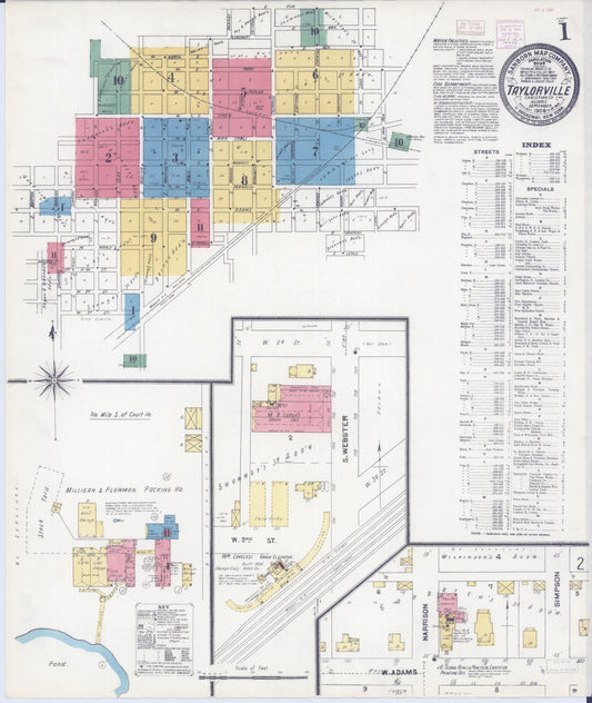 Sanborn Fire Insurance Map from Taylorville, Christian County, Illinois (1906), Sheet #0001 - Complete Map Set gallery image, historic Sanborn map, vintage wall art, Illinois Illinois