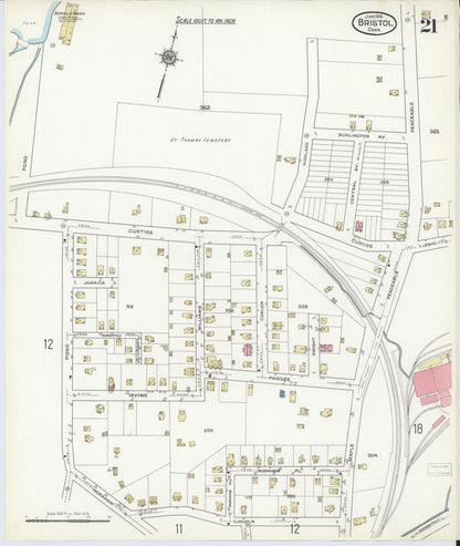Sanborn Fire Insurance Map from Bristol, Hartford County, Connecticut (1916), Sheet #0021 - Complete Map Set gallery image, historic Sanborn map, vintage wall art, Connecticut Connecticut