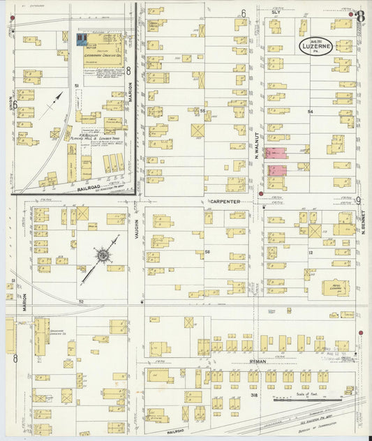 Sanborn Fire Insurance Map from Luzerne, Luzerne County, Pennsylvania (1911), Sheet #0008 - Historic Sanborn Fire Insurance Map Print, vintage old map wall art, antique decor, genealogy gift, Pennsylvania Pennsylvania map