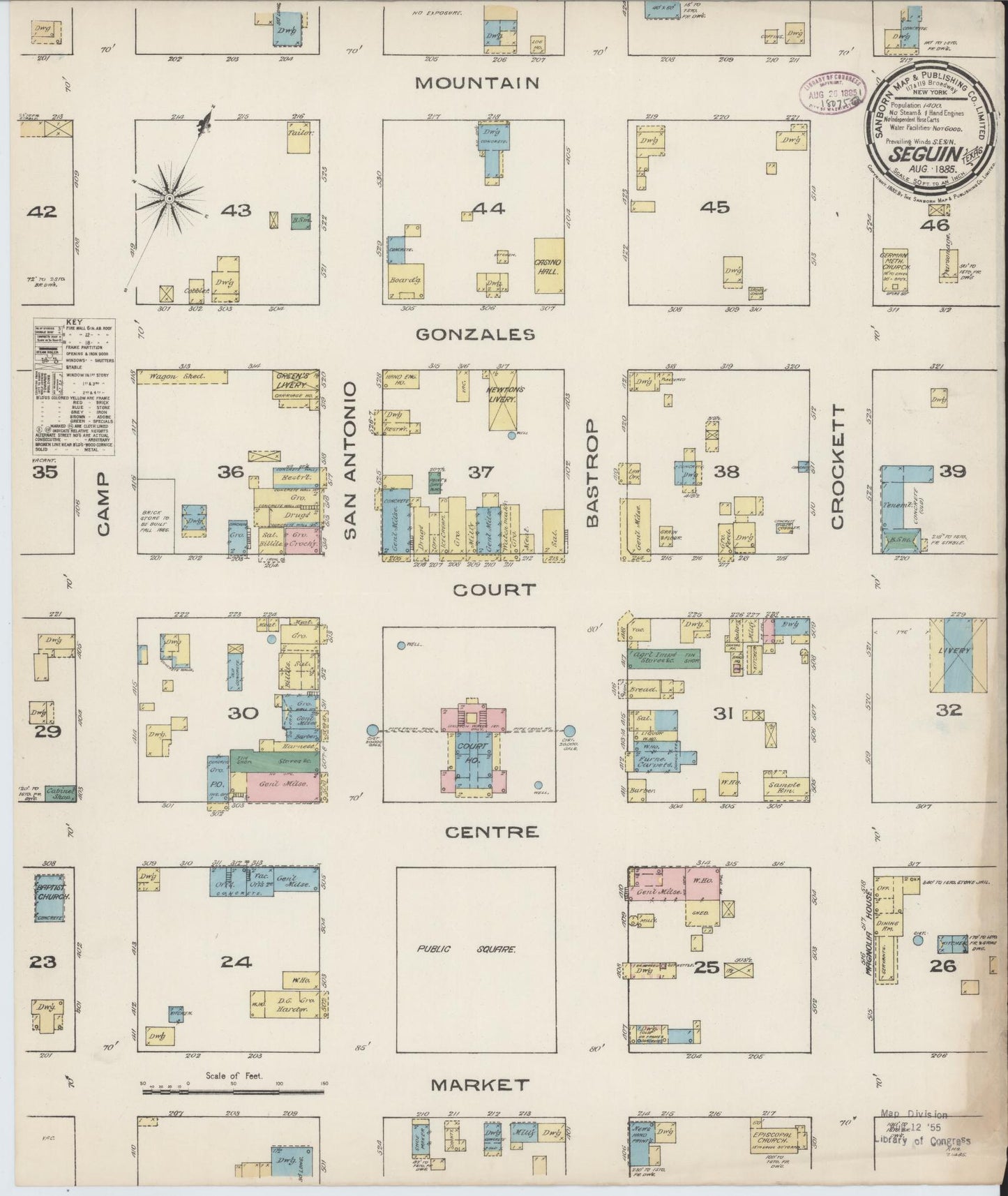 Sanborn Fire Insurance Map from Seguin, Guadalupe County, Texas. (1885) – Historic Sanborn Fire Insurance Map Print