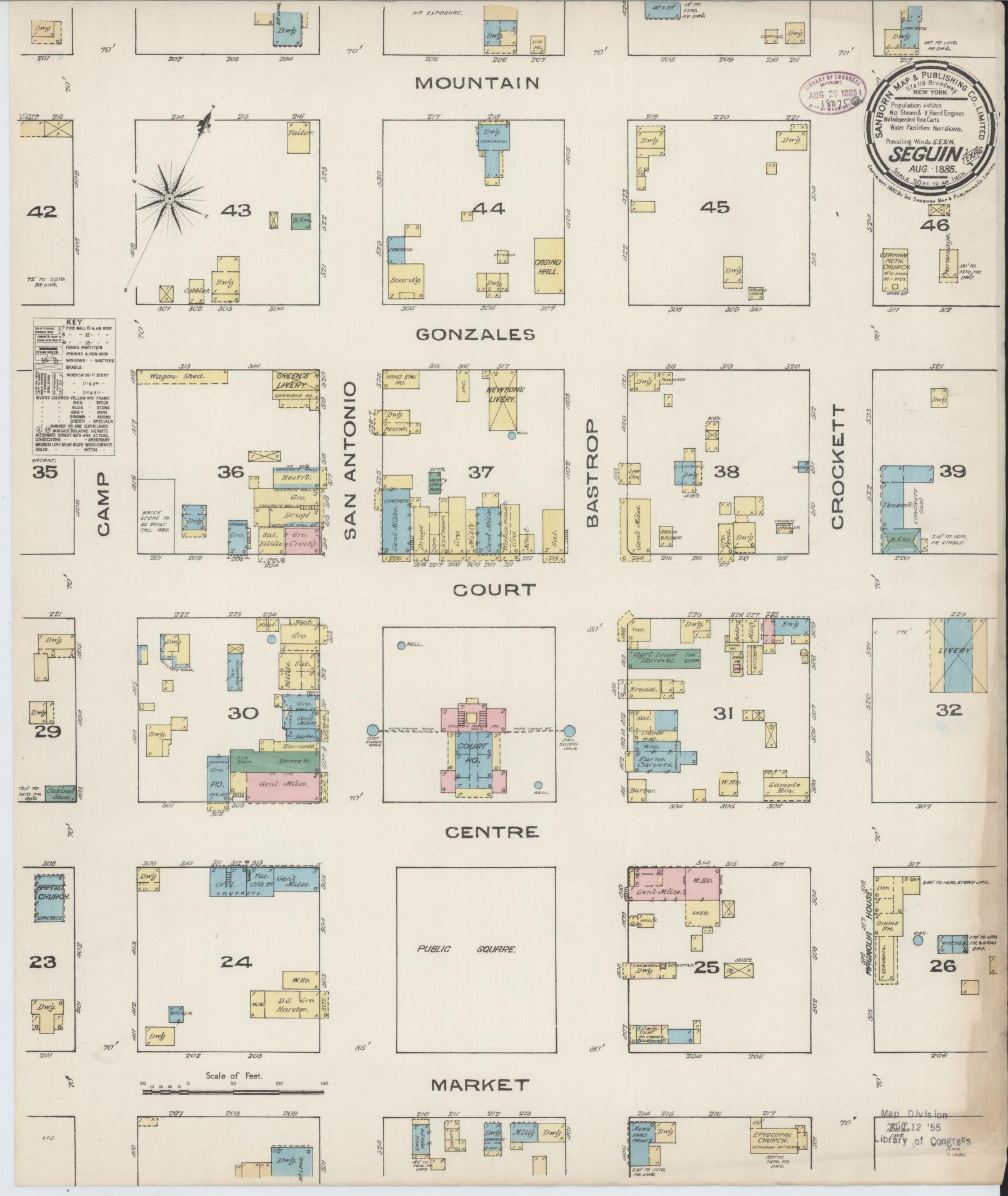 Sanborn Fire Insurance Map from Seguin, Guadalupe County, Texas. (1885) – Historic Sanborn Fire Insurance Map Print