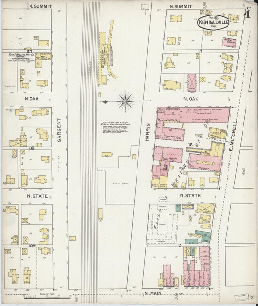 Sanborn Fire Insurance Map from Kendallville, Noble County, Indiana (1892), Sheet #0004 - Historic Sanborn Fire Insurance Map Print, vintage old map wall art, antique decor, genealogy gift, Indiana Indiana map
