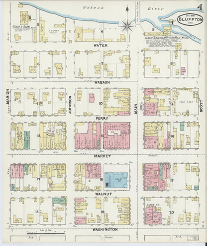 Sanborn Fire Insurance Map from Bluffton, Wells County, Indiana (1890), Sheet #0004 - Historic Sanborn Fire Insurance Map Print, vintage old map wall art, antique decor, genealogy gift, Indiana Indiana map
