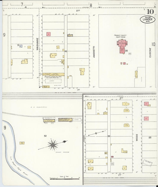 Sanborn Fire Insurance Map from Lander, Fremont County, Wyoming (1907), Sheet #0010 - Historic Sanborn Fire Insurance Map Print, vintage old map wall art, antique decor, genealogy gift, Wyoming Wyoming map