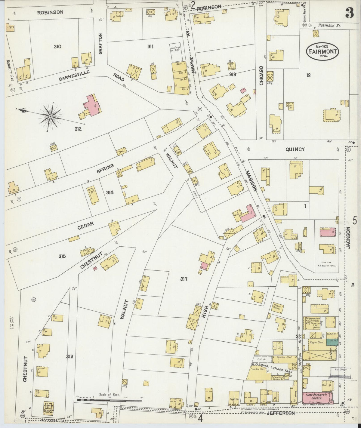Sanborn Fire Insurance Map from Fairmont, Marion County, West Virginia (1902), Sheet #0003 - Complete Map Set gallery image, historic Sanborn map, vintage wall art, West Virginia West Virginia