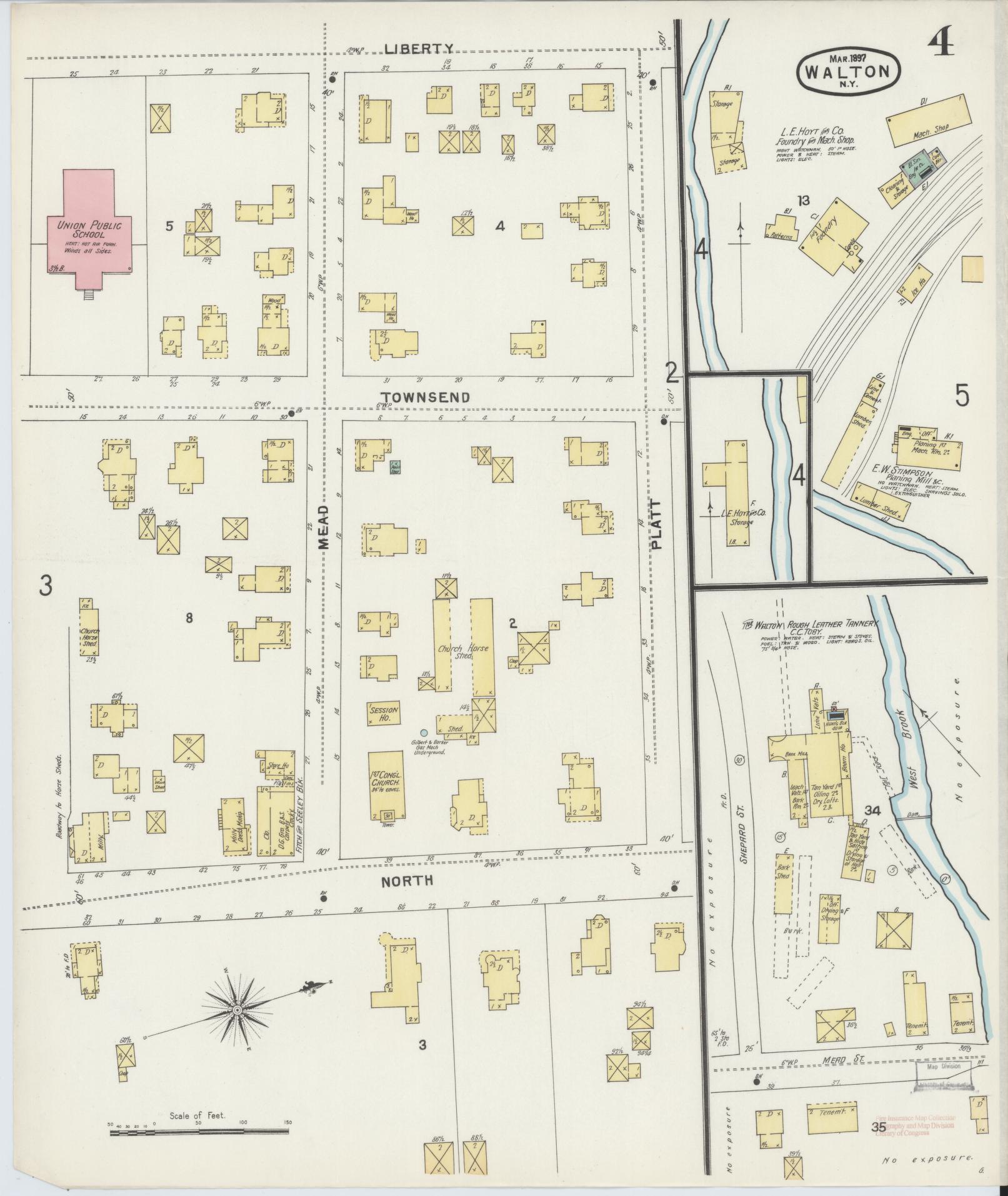 Sanborn Fire Insurance Map from Walton, Delaware County, New York (1897), Sheet #0004 - Complete Map Set gallery image, historic Sanborn map, vintage wall art, Walton Delaware