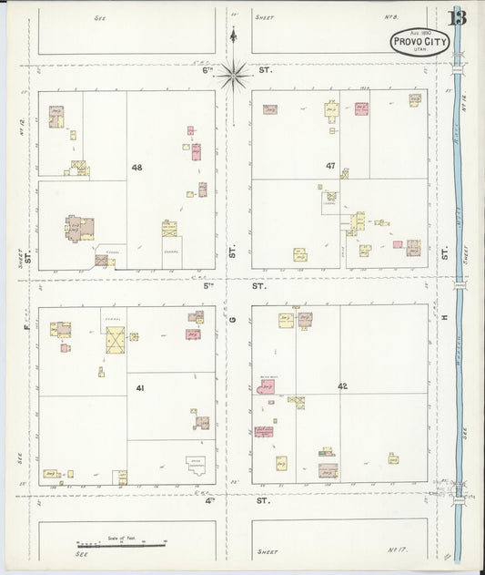 Sanborn Fire Insurance Map from Provo, Utah County, Utah (1890), Sheet #0013 - Historic Sanborn Fire Insurance Map Print, vintage old map wall art, antique decor, genealogy gift, Provo Utah map