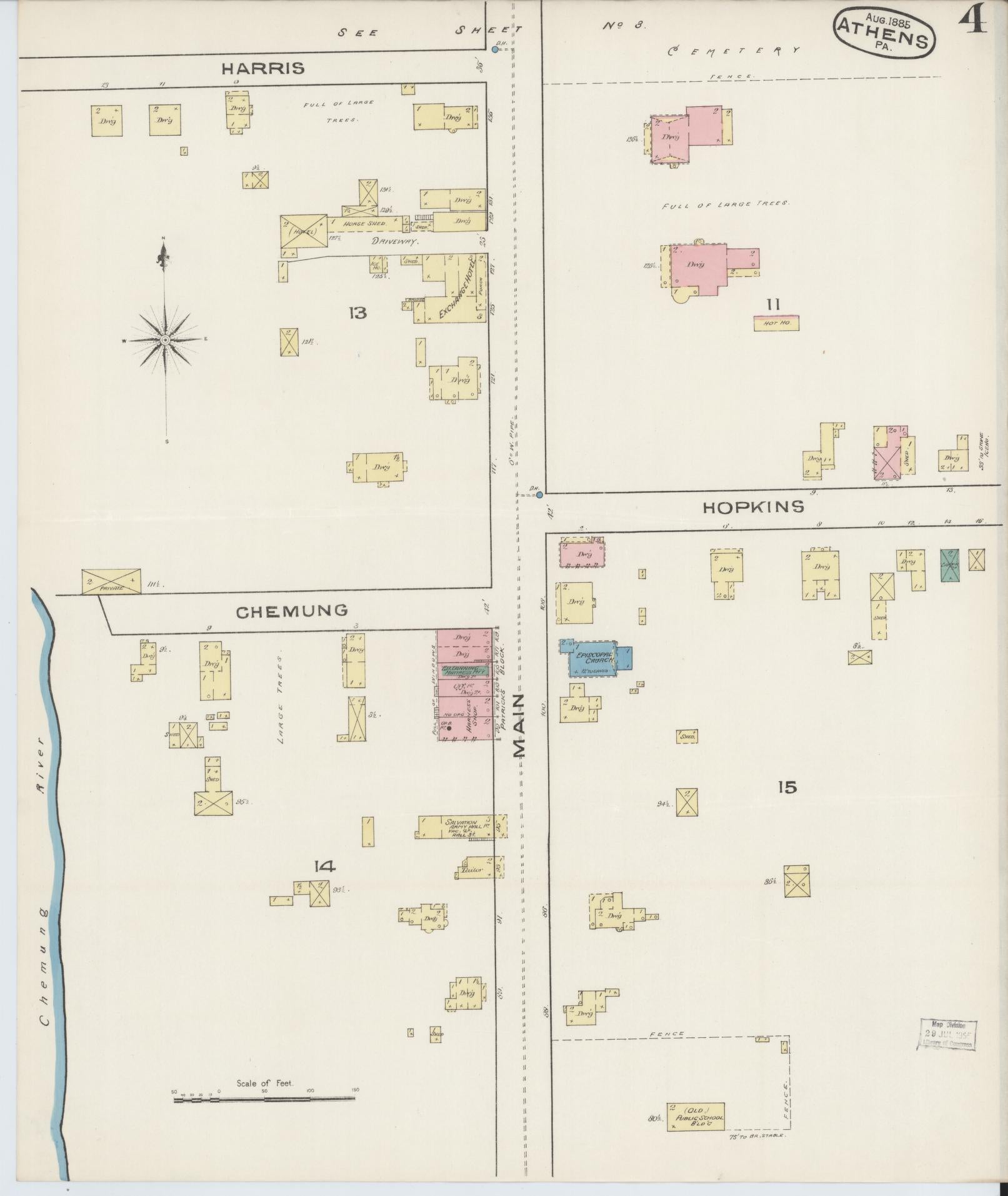 Sanborn Fire Insurance Map from Athens, Bradford County, Pennsylvania (1885), Sheet #0004 - Historic Sanborn Fire Insurance Map Print, vintage old map wall art, antique decor, genealogy gift, Pennsylvania Pennsylvania map