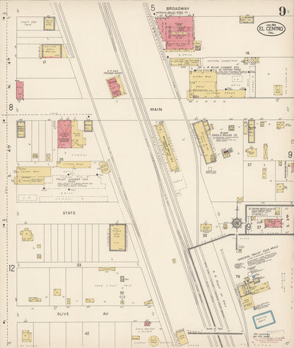 Sanborn Fire Insurance Map from El Centro, Imperial County, California (1914), Sheet #0009 - Historic Sanborn Fire Insurance Map Print, vintage old map wall art, antique decor, genealogy gift, California California map