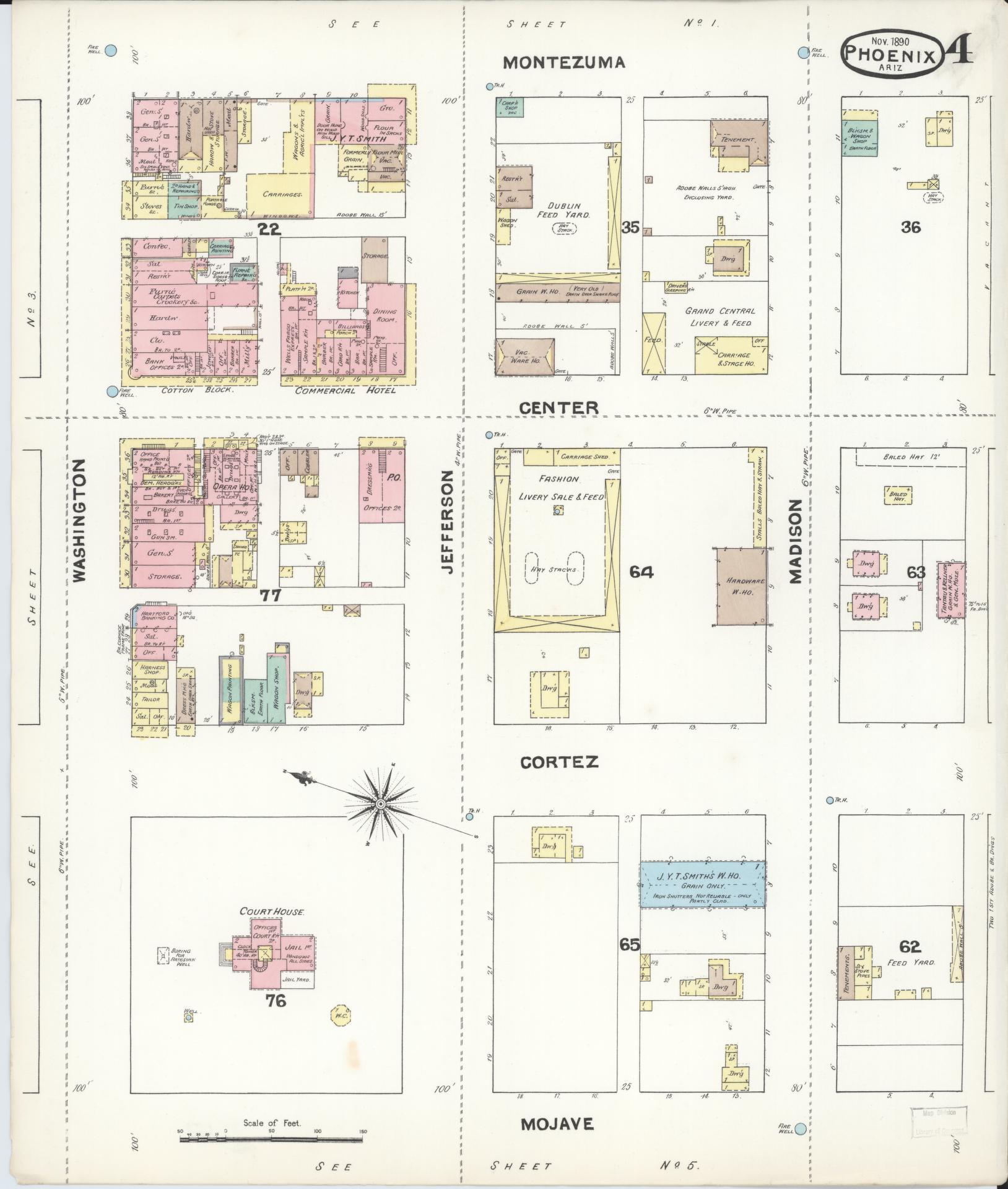 Sanborn Fire Insurance Map from Phoenix, Maricopa County, Arizona (1890), Sheet #0004 - Complete Map Set gallery image, historic Sanborn map, vintage wall art, Arizona Arizona